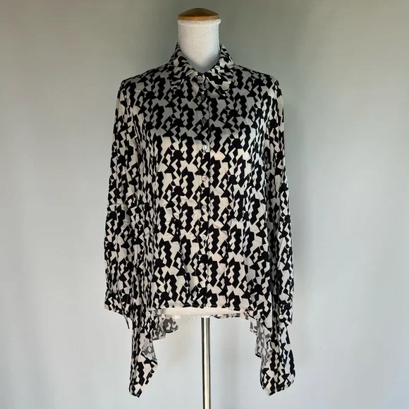 Ale Italian Made Asymmetrical Hem Button Down Top - sz M - Picture 1 of 6